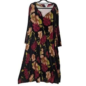 Vintage Expressions Velvet Maxi Dress Womens 3X Black Multicolor Floral Rich